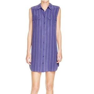 Equipment Sleeveless Pinstriped Silk Shirt Dress in Navy Blue Size Medium